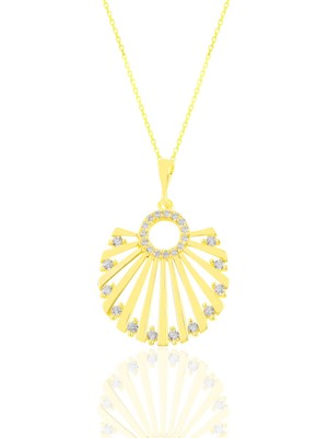 Söğütlü Silver Gümüş Altın Yaldızlı Zirkon Taşlı Midye Kolye