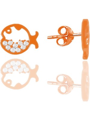 Söğütlü Silver Gümüş Rose Zirkon Taşlı Balık Küpe