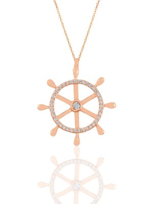 Söğütlü Silver Gümüş Rose Zirkon Taşlı Gemi Dümeni Kolye