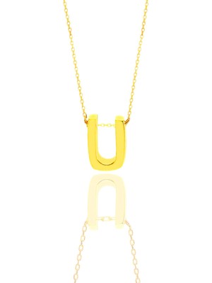 Söğütlü Silver Gümüş Altın Yaldızlı Üç Boyutlu Minimal U Harf Kolye