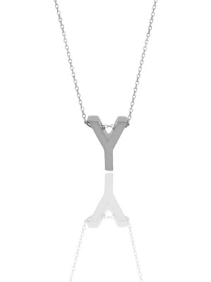 Söğütlü Silver Gümüş Üç Boyutlu Minimal Y Harf Kolye