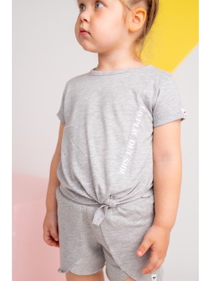 Zeyland Kız Bebek Gri Bağlamalı Crop T-Shirt (9AY-4YAŞ)