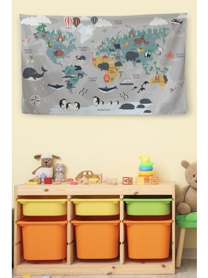 Harita Sepeti Duvar Örtüsü Çocuk Odası  Dünya Haritası  Kanvas Duvar Halısı