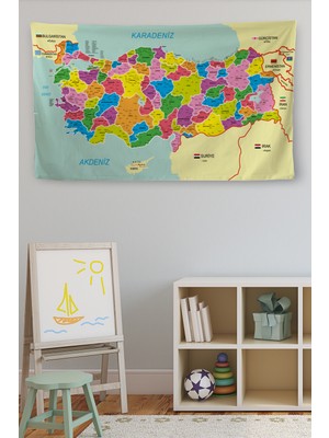 Harita Sepeti Duvar Örtüsü Detaylı Güncel Türkiye Haritası Kanvas Duvar Halısı 4053