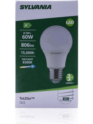 Sylvania 8,5W LED Ampul E27 Duylu 6500K  806 Lümen Beyaz Işık 5 Adet