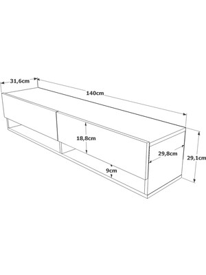 L'occi Concept Delphin 140 cm Raflı KapaklıTv Ünitesi DLP11-AW Çam-Beyaz