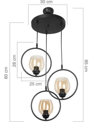 Manogrup Avize Aydınlatma Karelya Üçlü Avi̇ze Si̇yah - Bal Cam