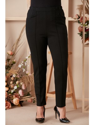 Rmg Beli Lastikli Fitilli Büyük Beden Siyah Pantolon