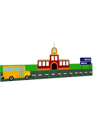 Woody Life Şehir Duvar Askılık Anaokulu Kreş Kurs Çocuk Çanta Kıyafet Askısı