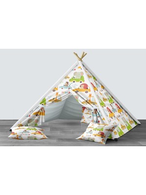 instababyrooms Dijital Baskılı Kızıldereli Mindersiz Çocuk Odası Oyun Çadırı Model 002