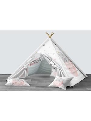 instababyrooms Dijital Baskılı Kızıldereli Mindersiz Çocuk Odası Oyun Çadırı Model 039