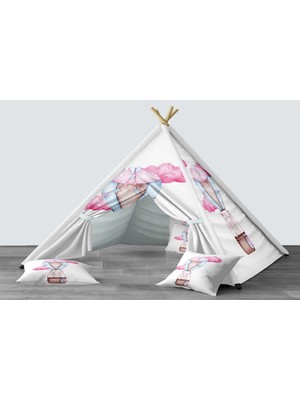 instababyrooms Dijital Baskılı Kızıldereli Mindersiz Çocuk Odası Oyun Çadırı Model 060