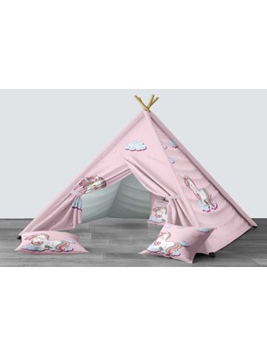 instababyrooms Dijital Baskılı Kızıldereli Mindersiz Çocuk Odası Oyun Çadırı Model 074