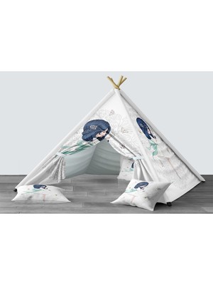 instababyrooms Dijital Baskılı Kızıldereli Mindersiz Çocuk Odası Oyun Çadırı Model 085