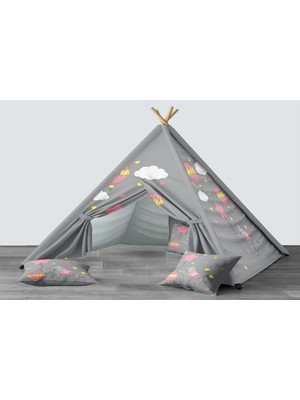 instababyrooms Dijital Baskılı Kızıldereli Mindersiz Çocuk Odası Oyun Çadırı Model 121