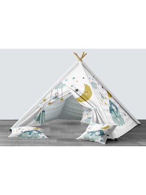 instababyrooms Dijital Baskılı Kızıldereli Mindersiz Çocuk Odası Oyun Çadırı Model 107