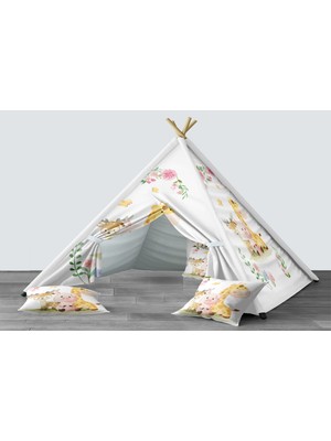 instababyrooms Dijital Baskılı Kızıldereli Mindersiz Çocuk Odası Oyun Çadırı Model 131