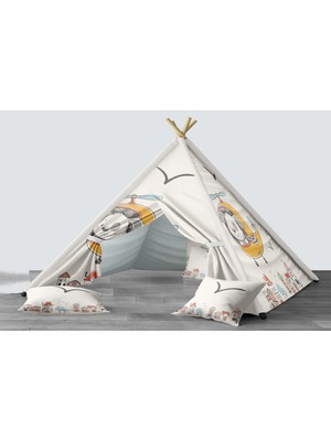 instababyrooms Dijital Baskılı Kızıldereli Mindersiz Çocuk Odası Oyun Çadırı Model 136