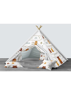 instababyrooms Dijital Baskılı Kızıldereli Mindersiz Çocuk Odası Oyun Çadırı Model 123