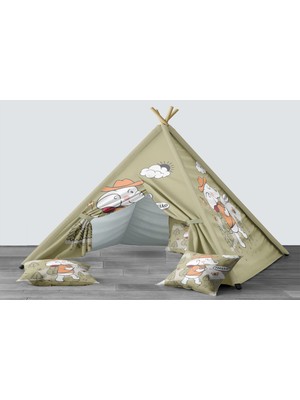 instababyrooms Dijital Baskılı Kızıldereli Mindersiz Çocuk Odası Oyun Çadırı Model 147