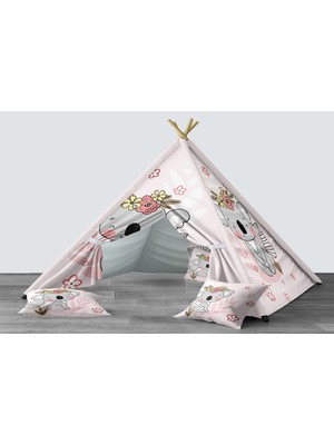 instababyrooms Dijital Baskılı Kızıldereli Mindersiz Çocuk Odası Oyun Çadırı Model 152