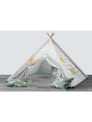 instababyrooms Dijital Baskılı Kızıldereli Mindersiz Çocuk Odası Oyun Çadırı Model 194