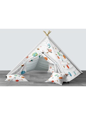 instababyrooms Dijital Baskılı Kızıldereli Mindersiz Çocuk Odası Oyun Çadırı Model 205