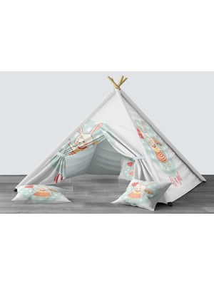 instababyrooms Dijital Baskılı Kızıldereli Mindersiz Çocuk Odası Oyun Çadırı Model 263