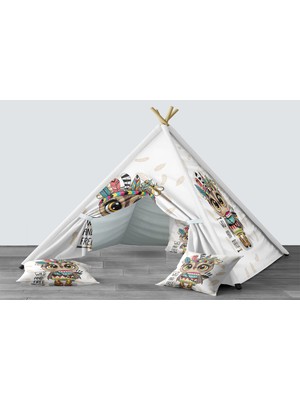 instababyrooms Dijital Baskılı Kızıldereli Mindersiz Çocuk Odası Oyun Çadırı Model 231
