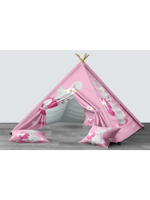 instababyrooms Dijital Baskılı Kızıldereli Mindersiz Çocuk Odası Oyun Çadırı Model 240