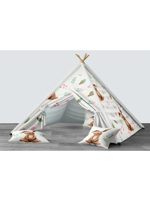 instababyrooms Dijital Baskılı Kızıldereli Mindersiz Çocuk Odası Oyun Çadırı Model 317