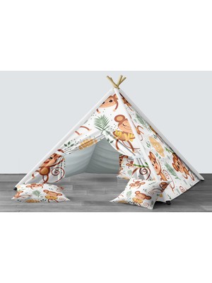 instababyrooms Dijital Baskılı Kızıldereli Mindersiz Çocuk Odası Oyun Çadırı Model 1335