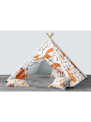 instababyrooms Dijital Baskılı Kızıldereli Mindersiz Çocuk Odası Oyun Çadırı Model 1367