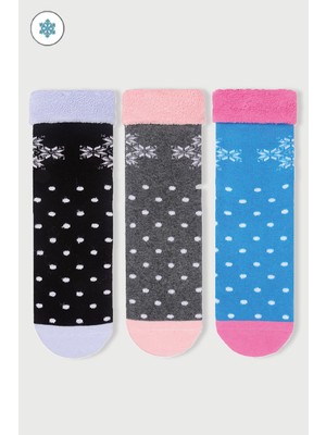 Mem Socks 3'lü Kartanesi Desenli Kaydırmaz Havlu Çocuk Çorabı