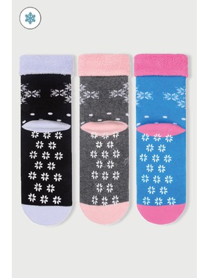 Mem Socks 3'lü Kartanesi Desenli Kaydırmaz Havlu Çocuk Çorabı