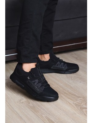 Wıckers Erkek Siyah Lastıklı Trıko Mevsımlık Spor Ayakkabı