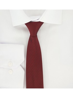 Elegante Cravatte Bordo Renk Armürlü Desen Kravat ve Mendil Seti