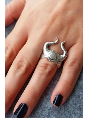 Fildişi Aksesuar Antik Gümüş Kaplama Boynuzlu Viking Kaskı Şekilli Ayarlanabilir Yüzük