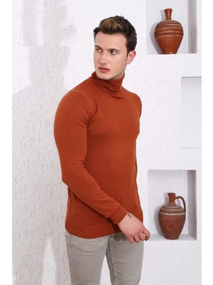 Brng Slimfit Boğazlı Likralı Erkek Triko Kazak