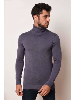 Brng Slimfit Boğazlı Likralı Erkek Triko Kazak