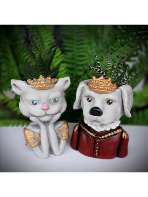 Bulut Taçlı Kedi Köpek Çift  Saksı Kırmızı
