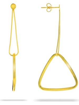 Sümer Telkari Üçgen Tasarım Altın Yaldızlı Gümüş Küpe 5501