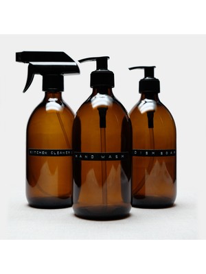 Trichi Design 500ML Amber Cam Sıvı Sabunluk Retro Tasarım 3D Etiket ( 3 Adet )