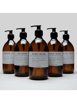Trichi Design 500ML Amber Cam Sıvı Sabunluk Pp Beyaz Etiket ( 5 Adet )