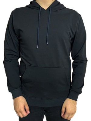 Kıyılı Unisex Siyah Kapüşonlu Sweatshirt