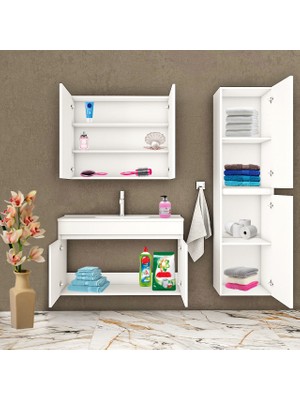 Alfa Banyo Viola Beyaz (80+35) 115 cm MDF Boy Dolaplı Lavabolu Banyo dolabı takımı**Demonte Değil**