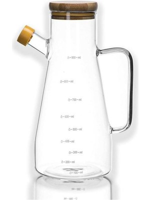 Paçi Borosilikat Cam Yağlık Sirkelik 900ML Bambu Kapaklı Modern Mutfak Aksesuarı