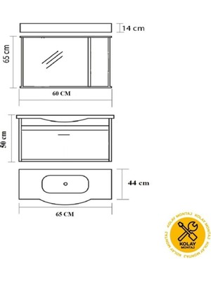 Ertekpa Kadife Banyo Dolabı Takımı 65 cm