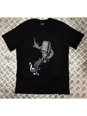 stonedfame Mikrofon - Nota Baskılı T-Shirt