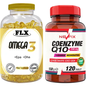 Flx Omega 3 Balık Yağı 90 Softgel & Nevfix Coenzyme Q10 200 Mg Koenzim Resveratrol Q10 Karamuk 120 Tablet